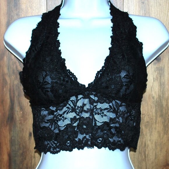 Free People Strap Back Black Lace Cami Bra Medium - Picture 1 of 3